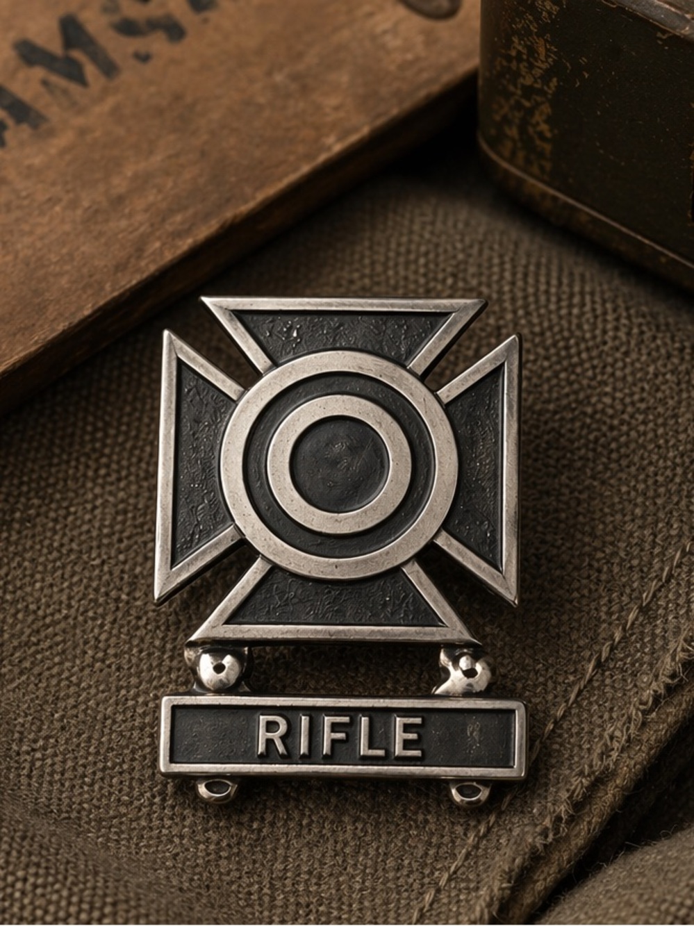 Vintage Sterling Silver Rifle Cross MilitaryPin